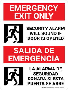 Emergency Exit Only Bilingual Spanish with Icon - Wall Sign