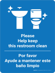 Keep Restroom Clean Bilingual Spanish With Icon Blue - Wall Sign