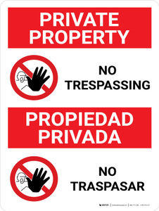 No Trespassing Private Property Bilingual Spanish With Icons - Wall Sign