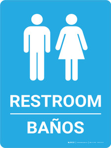 Restroom Bilingual Spanish Blue with Icon - Wall Sign Restroom Bilingual Spanish Blue with Icon - Wall Sign