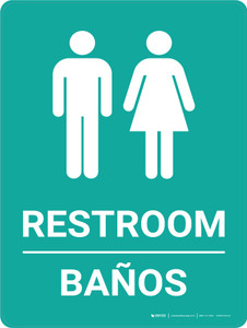 Restroom Bilingual Spanish Green with Icon - Wall Sign