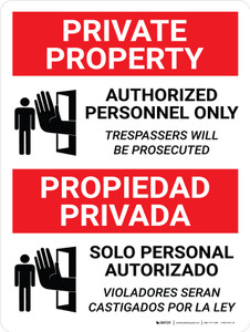 Private Property Authorized Personnel Only Bilingual Spanish with Icon - Wall Sign