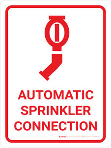 Automatic Sprinkler Connection White Portrait with Icon - Wall Sign