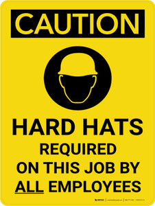 Caution: Hard Hats Required Employees Portrait With Icon - Wall Sign