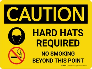 Caution: Hard Hats Required No Smoking Landscape With Icons - Wall Sign