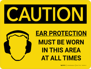 Caution: PPE Ear Protection Must be Worn in Area at All Times Landscape With Icon - Wall Sign