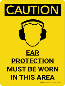 Caution: PPE Ear Protection Must be Worn in Area Portrait With Icon - Wall Sign