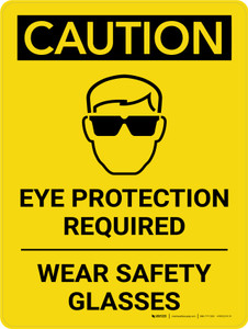 Caution: PPE Eye Protection Required Wear Safety Glasses Portrait With Icon - Wall Sign