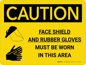 Caution: PPE Face Shield and Gloves Must Be Worn in Area Landscape With Icon - Wall Sign