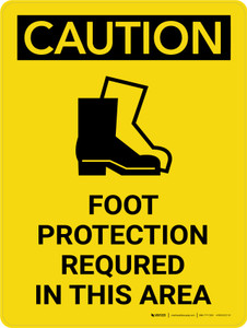 Caution: PPE Foot Protection Required in This Area Portrait With Icon - Wall Sign
