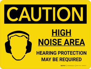 Caution: PPE High Noise Area Hearing Protection May be Required Landscape With Icon - Wall Sign