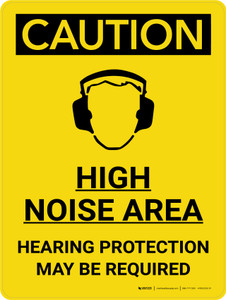 Caution: PPE High Noise Area Hearing Protection May be Required Portrait With Icon - Wall Sign