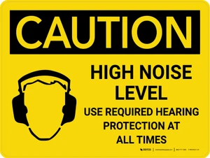 Caution: PPE High Noise Level Use Required Hearing Protection Landscape With Icon - Wall Sign