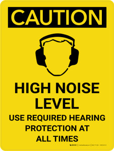 Caution: PPE High Noise Level Use Required Hearing Protection Portrait With Icon - Wall Sign