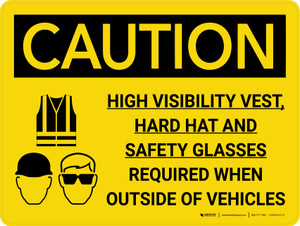 Caution: PPE High Vis Vest Hard Hat Glasses Required Landscape With Icon - Wall Sign