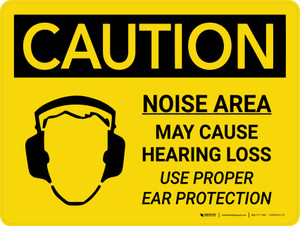 Caution: PPE Noise Area May Cause Hearing Loss Use Hearing Protection Landscape With Icon - Wall Sign