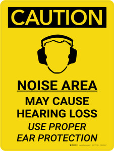 Caution: PPE Noise Area May Cause Hearing Loss Use Hearing Protection Portrait With Icon - Wall Sign