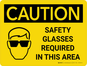 Caution: PPE Safety Glasses Required in This Area Landscape With Icon - Wall Sign