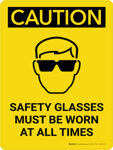 Caution: PPE Safety Glasses Worn At All Time Portrait With Icon - Wall Sign
