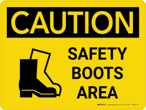 Caution: Safety Boots Area Landscape With Icon - Wall Sign