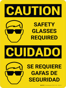 Caution: Safety Glasses Bilingual Spanish with Icons - Wall Sign
