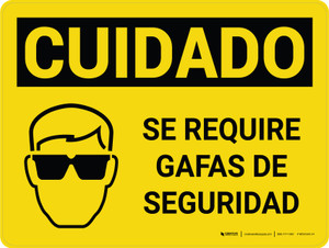 Caution: Safety Glasses Required Spanish Landscape With Icon - Wall Sign