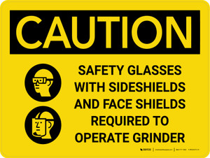 Caution: Safety Glasses With Sideshields Required Landscape With Icon - Wall Sign