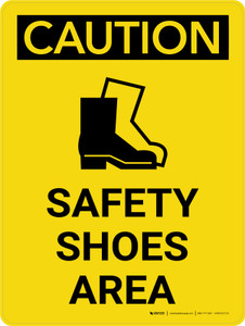 Caution: Safety Shoes Area Portrait With Icon - Wall Sign