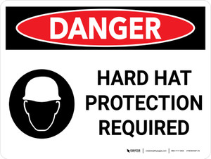 Danger: Hard Hat Protection Required Landscape with Icon - Wall Sign