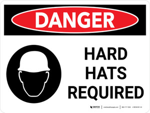 Danger: Hard Hats Required Landscape with Icons - Wall Sign