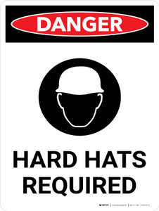 Danger: Hard Hats Required Portrait with Icon - Wall Sign