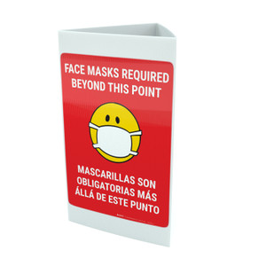 Face Masks Required Beyond This Point Bilingual Spanish with Facemask Emoji - Red - Tri-fold Sign Face Masks Required Beyond This Point Bilingual Spanish with Facemask Emoji - Red - Tri-fold Sign