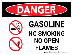 Danger: Gasoline No Smoking No Open Flame Landscape with Graphic - Wall Sign