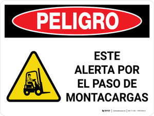 Danger: Look Out For Forklifts Spanish Landscape with Icon - Wall Sign