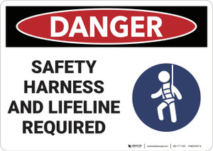Danger: Safety Harness and Lifeline required - Wall Sign