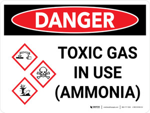 Danger: Toxic Gas Ammonia In Use Landscape with Graphic - Wall Sign