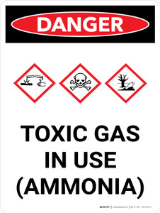 Danger: Toxic Gas Ammonia In Use Portrait with Graphic - Wall Sign