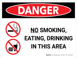 Danger: No Smoking Eating Drinking in This Area Landscape with Graphic - Wall Sign