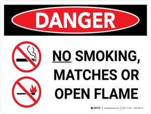 Danger: No Smoking Matches or Open Flame Landscape with Graphic - Wall Sign