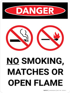 Danger: No Smoking Matches or Open Flame Portrait with Graphic - Wall Sign