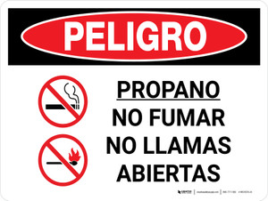 Danger: Propane No Smoking Open Flame Landscape with Icon - Wall Sign
