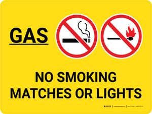 Gas No Smoking Matches Or Lights Landscape with Graphic - Wall Sign