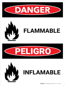 Danger: Flammable Bilingual Spanish with Graphic - Wall Sign