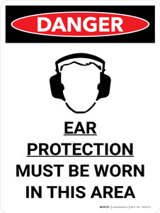 Danger: PPE Ear Protection Must Worn In Area Portrait with Graphic - Wall Sign
