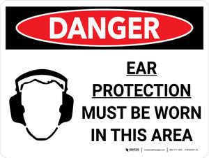 Danger: PPE Ear Protection Required In Area Landscape with Graphic - Wall Sign