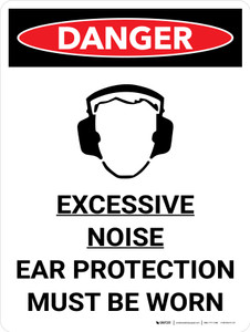 Danger: PPE Excessive Noise Ear Protection Portrait with Graphic - Wall Sign
