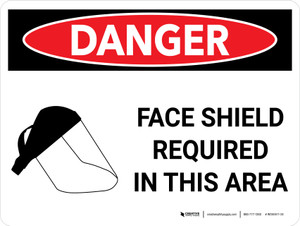 Danger: PPE Face Shield Required In This Area Landscape with Graphic - Wall Sign