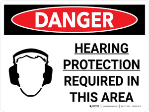 Danger: PPE Hearing Protection Required in This Area Landscape with Graphic - Wall Sign