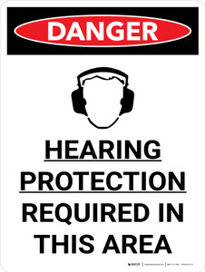 Danger: PPE Hearing Protection Required in This Area Portrait with Graphic - Wall Sign