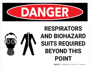 Danger: PPE Respirators And Biohazard Suits Required Landscape with Graphic - Wall Sign